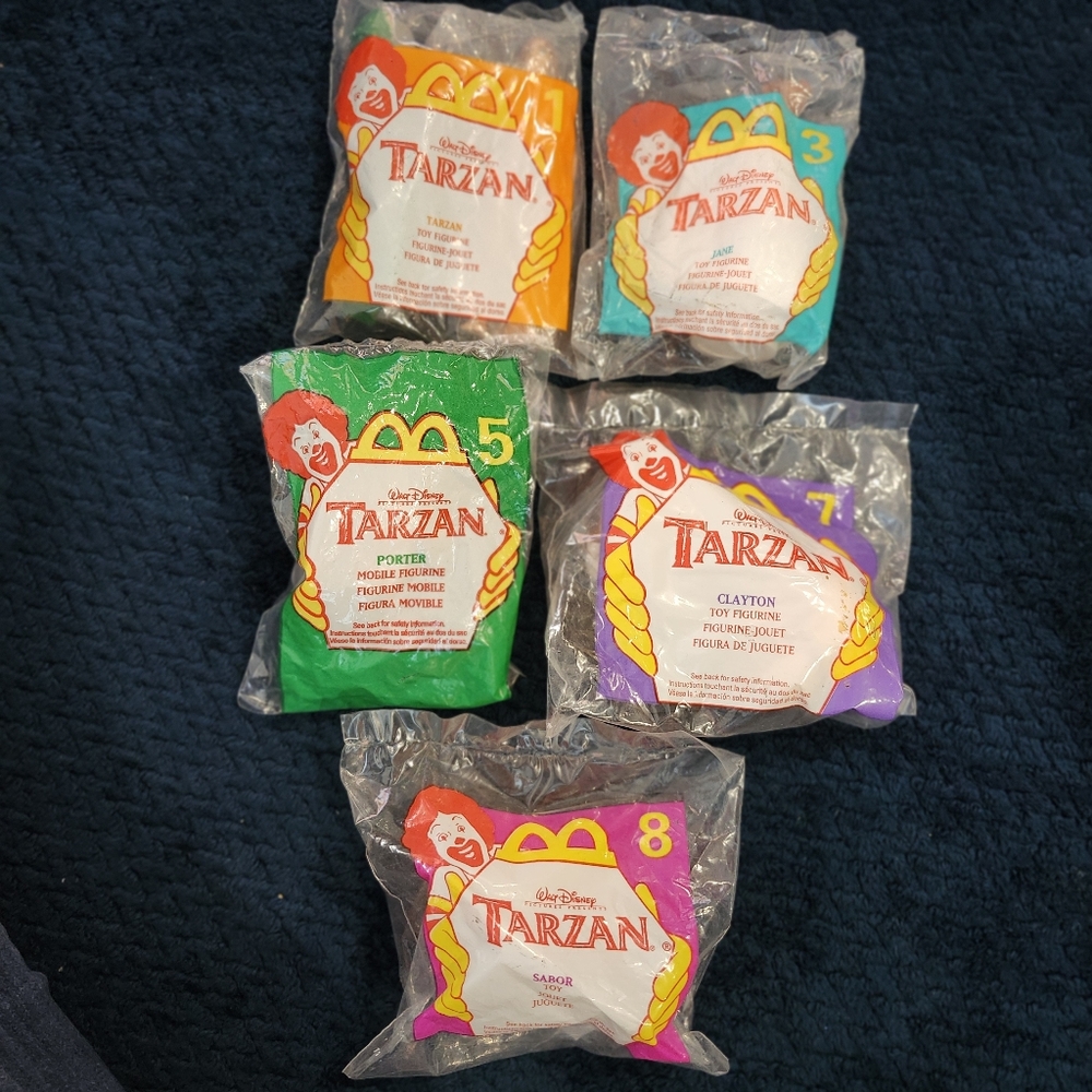 collection of vintage McDonald's Disney Tarzan Happy Meal toys from 1999